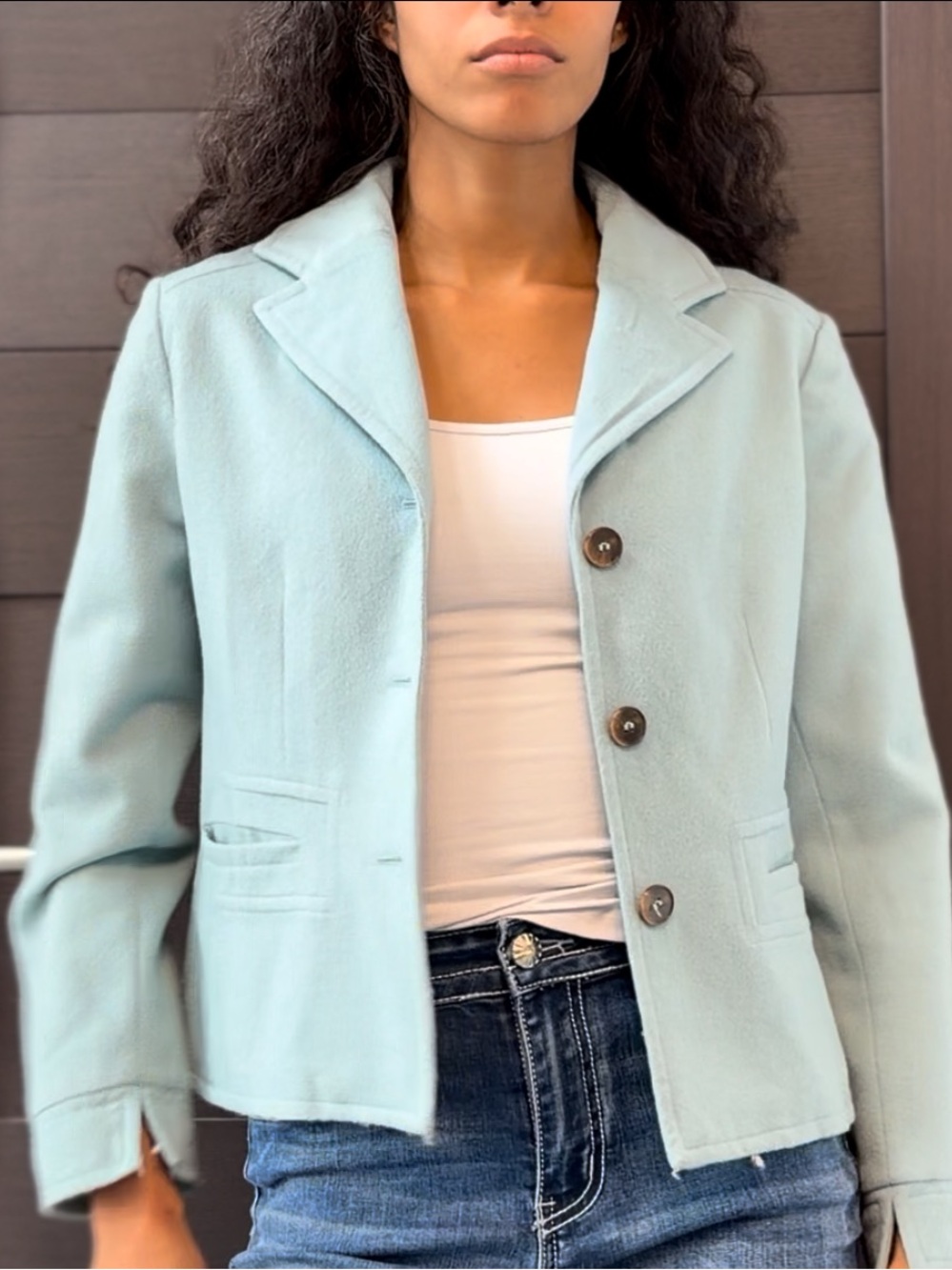 Anne Klein Pastel Blue Tailored Button-Front Blazer